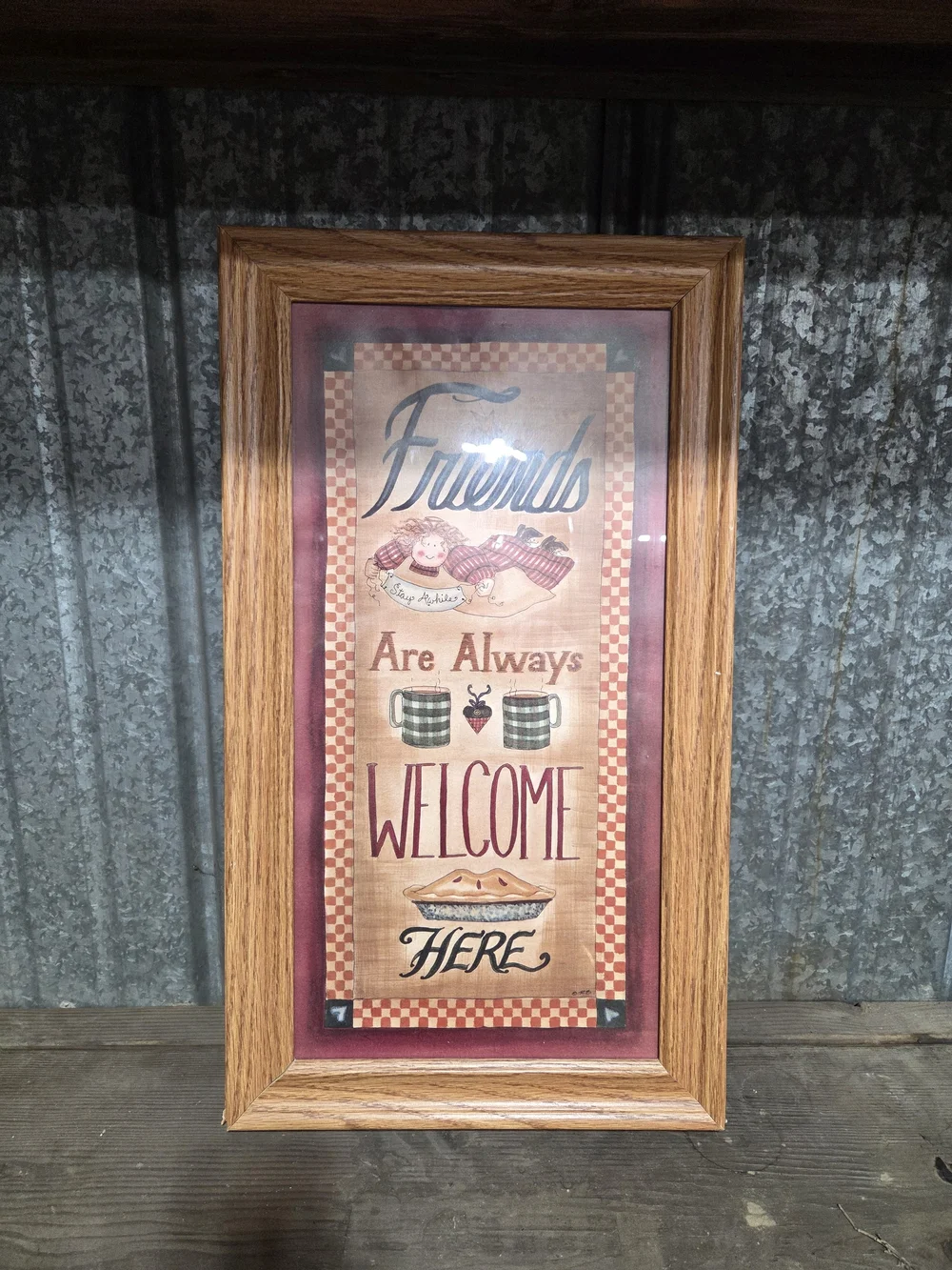 Welcome Friends Framed Wall Art Print - Red and Brown